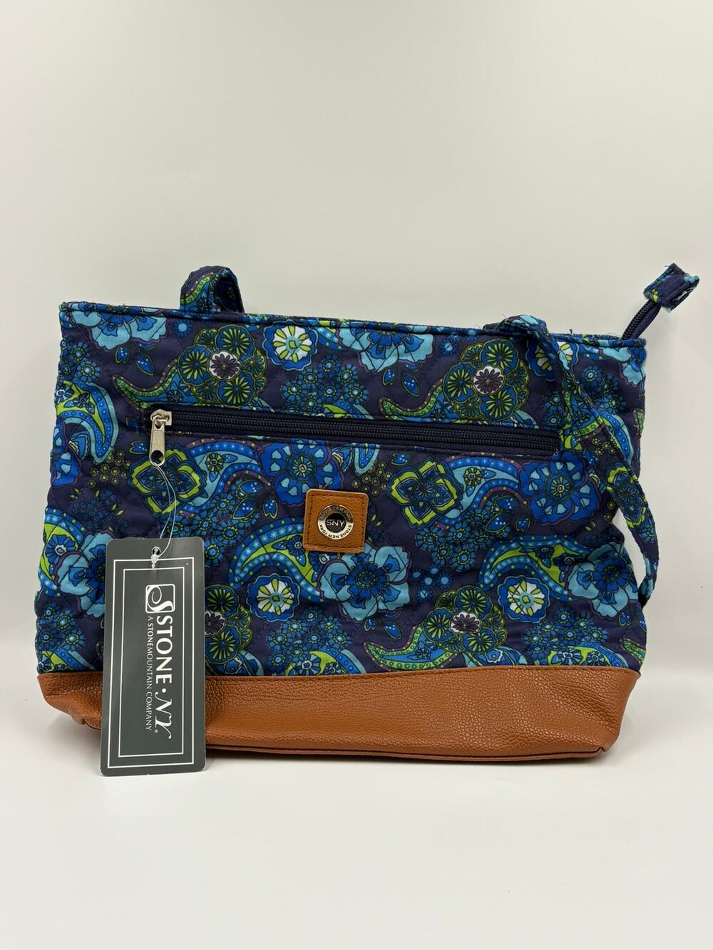 Stone Mountain Quilted Floral Paisley Tote Bag Blue Green Brown NWT